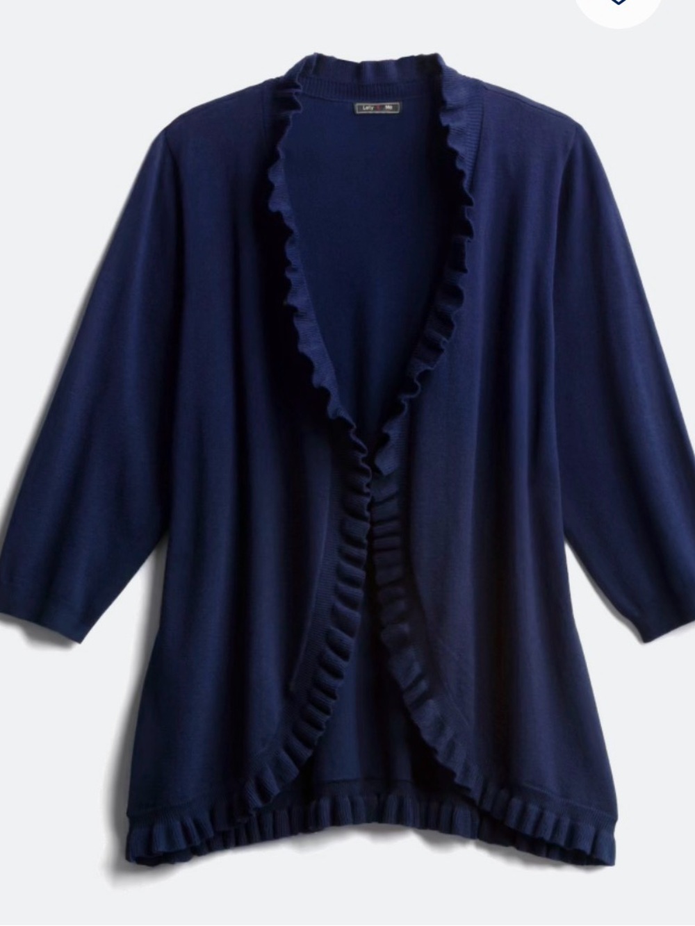 Ruffled Open-Front Navy Cardigan Sweater